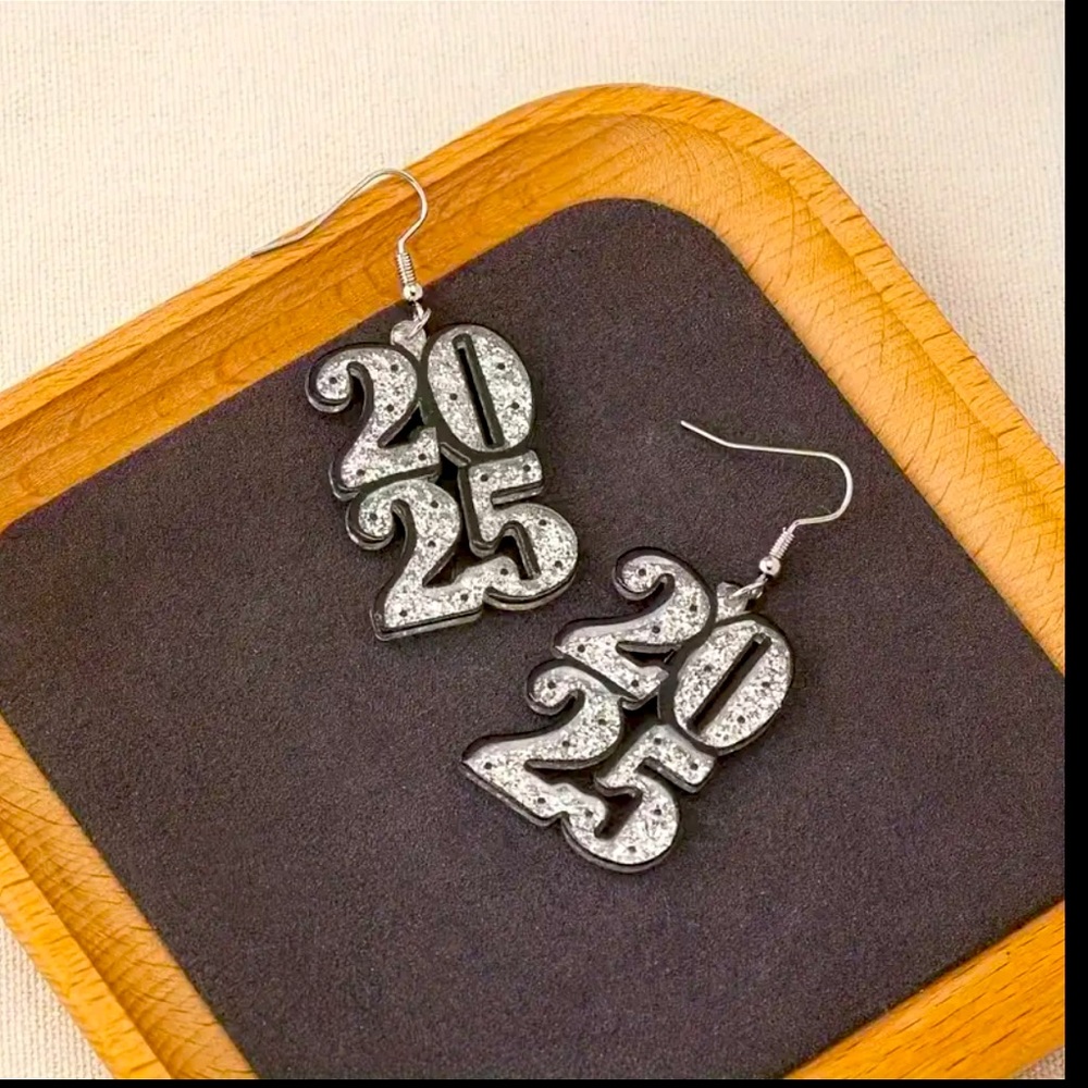 2025 NewYear Dangle Earrings Acrylic Glitter Drop- Festive Celebration Accessory